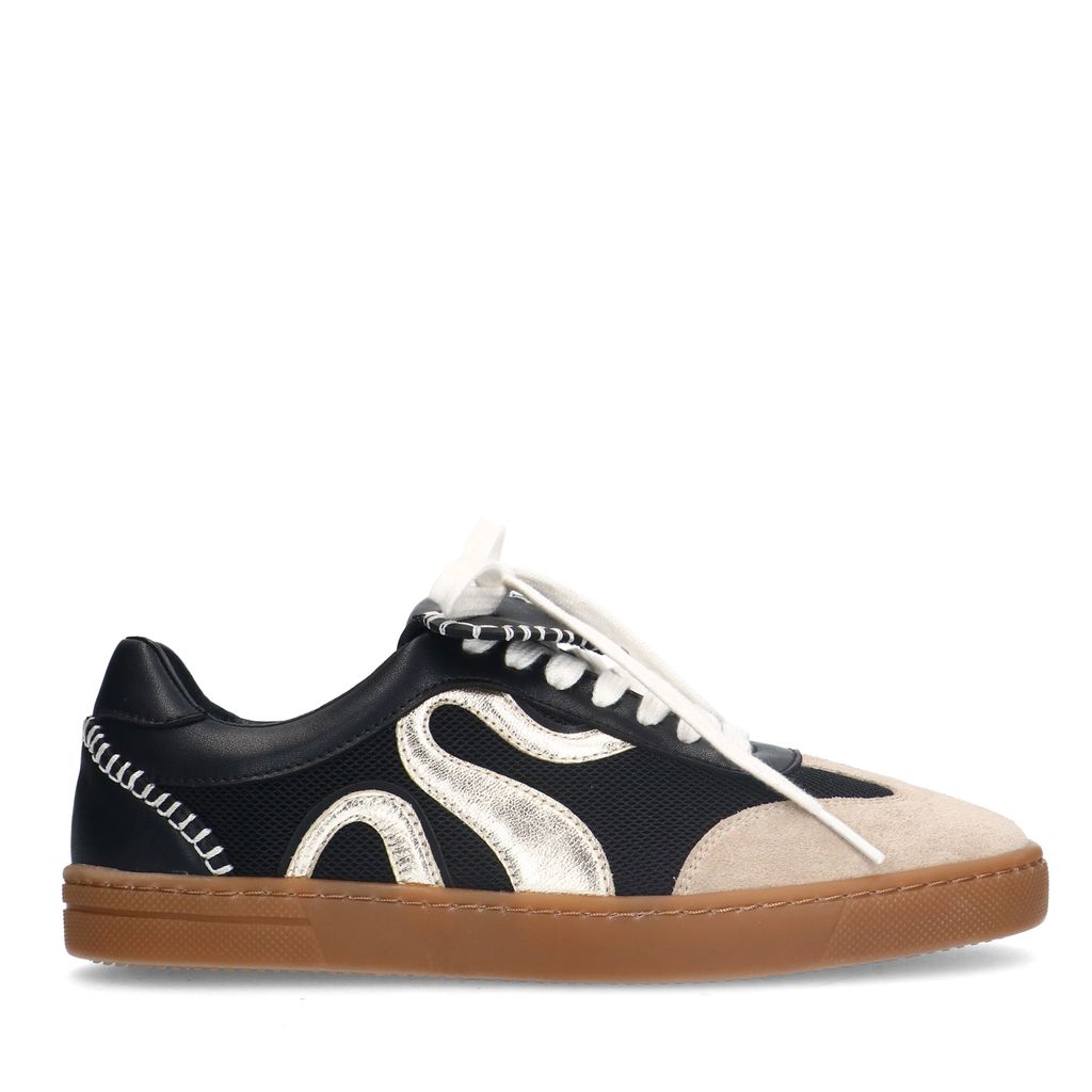 Sacha Zwarte Suède Sneakers Met Gouden Details