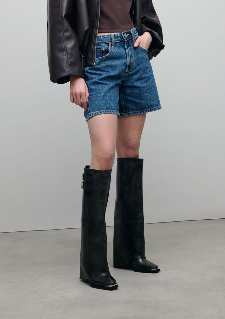 Sacha Zwarte Hoge Leren Buckle Laarzen Met Flap