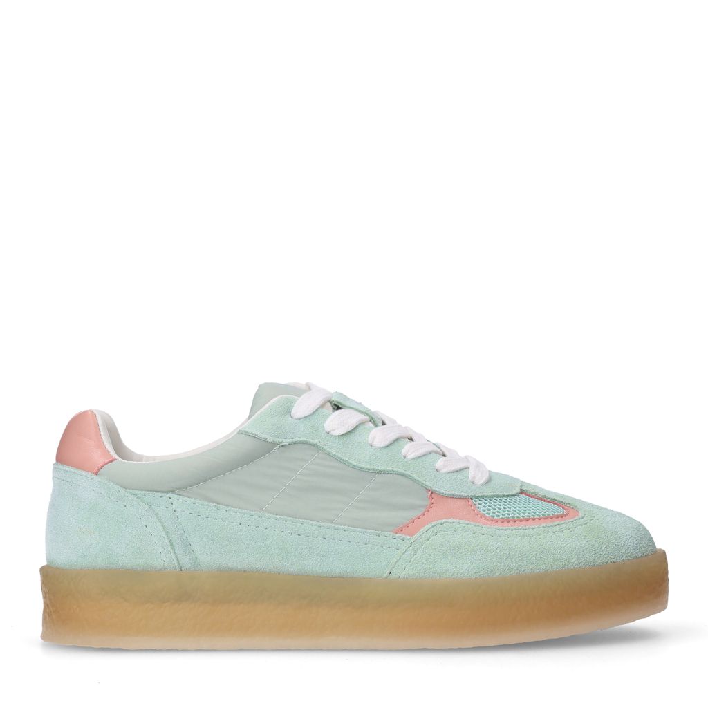 Sacha Groene Suède Sneakers Met Lichtroze Details