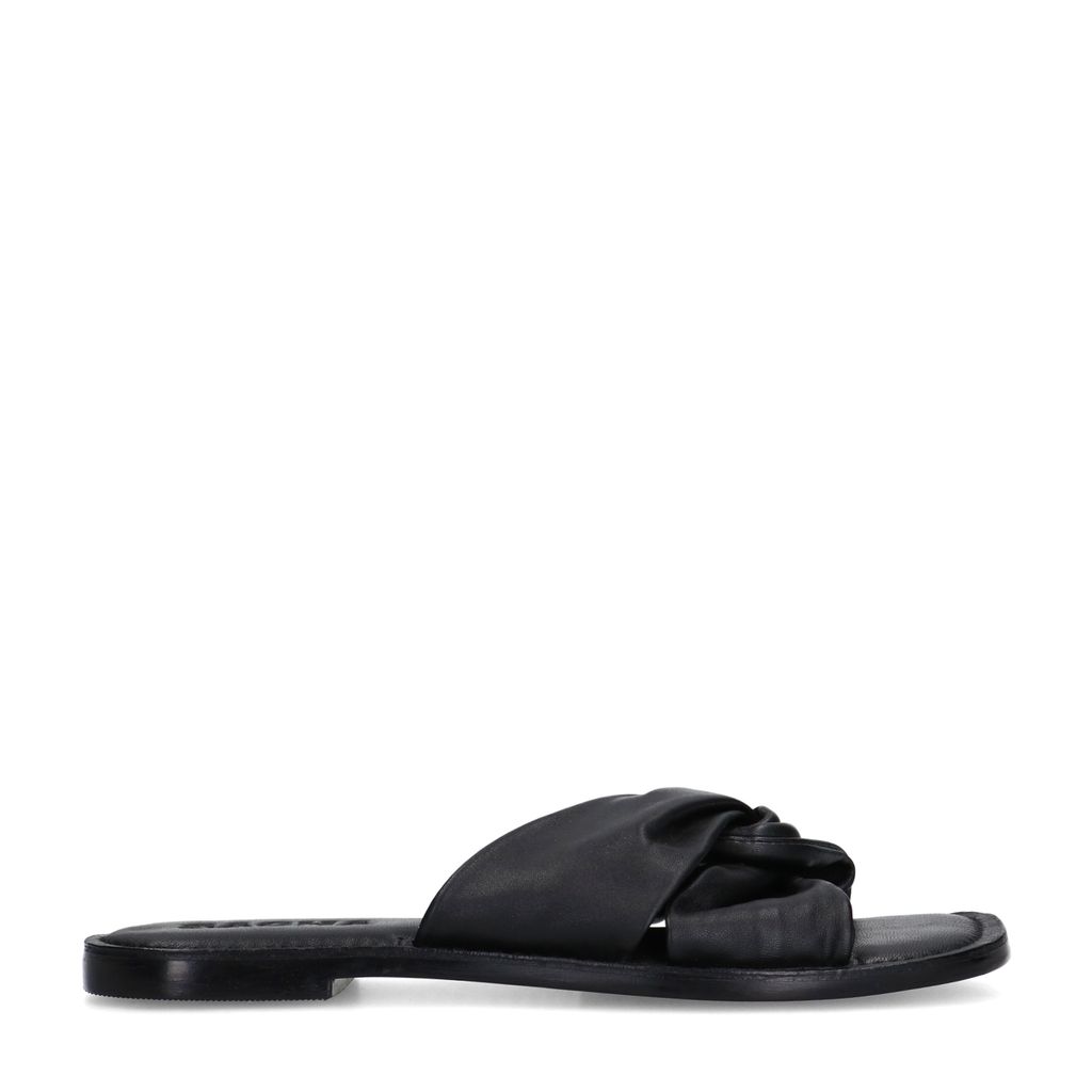 Sacha Zwarte Leren Slippers Met Knoop Detail