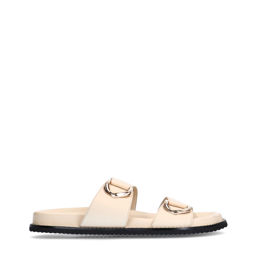 Sacha Off White Leren Slippers Met Goudkleurige Details