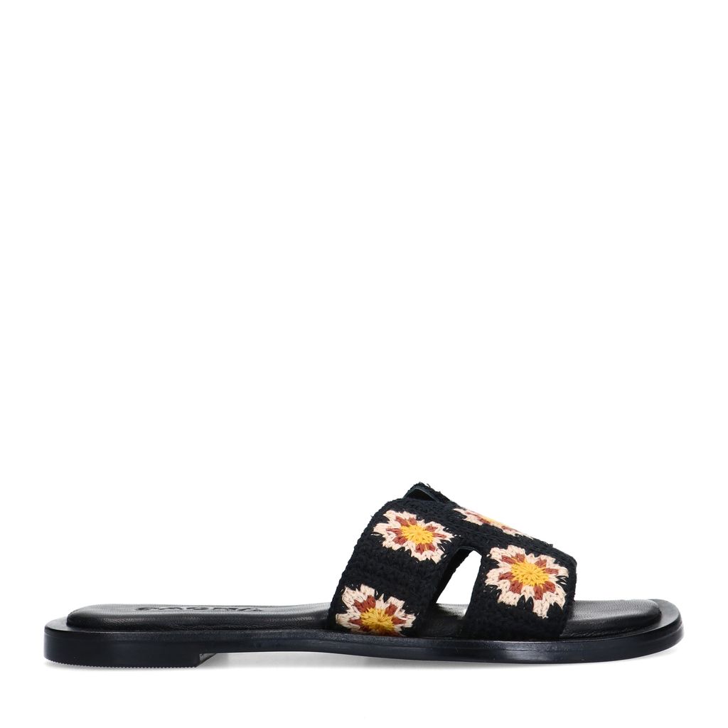 Sacha Zwarte Slippers Met Bloemen Embroidery