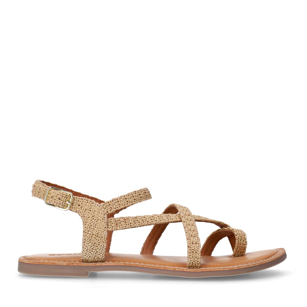 Sacha Beige Raffia Sandalen Met Gekruiste Bandjes