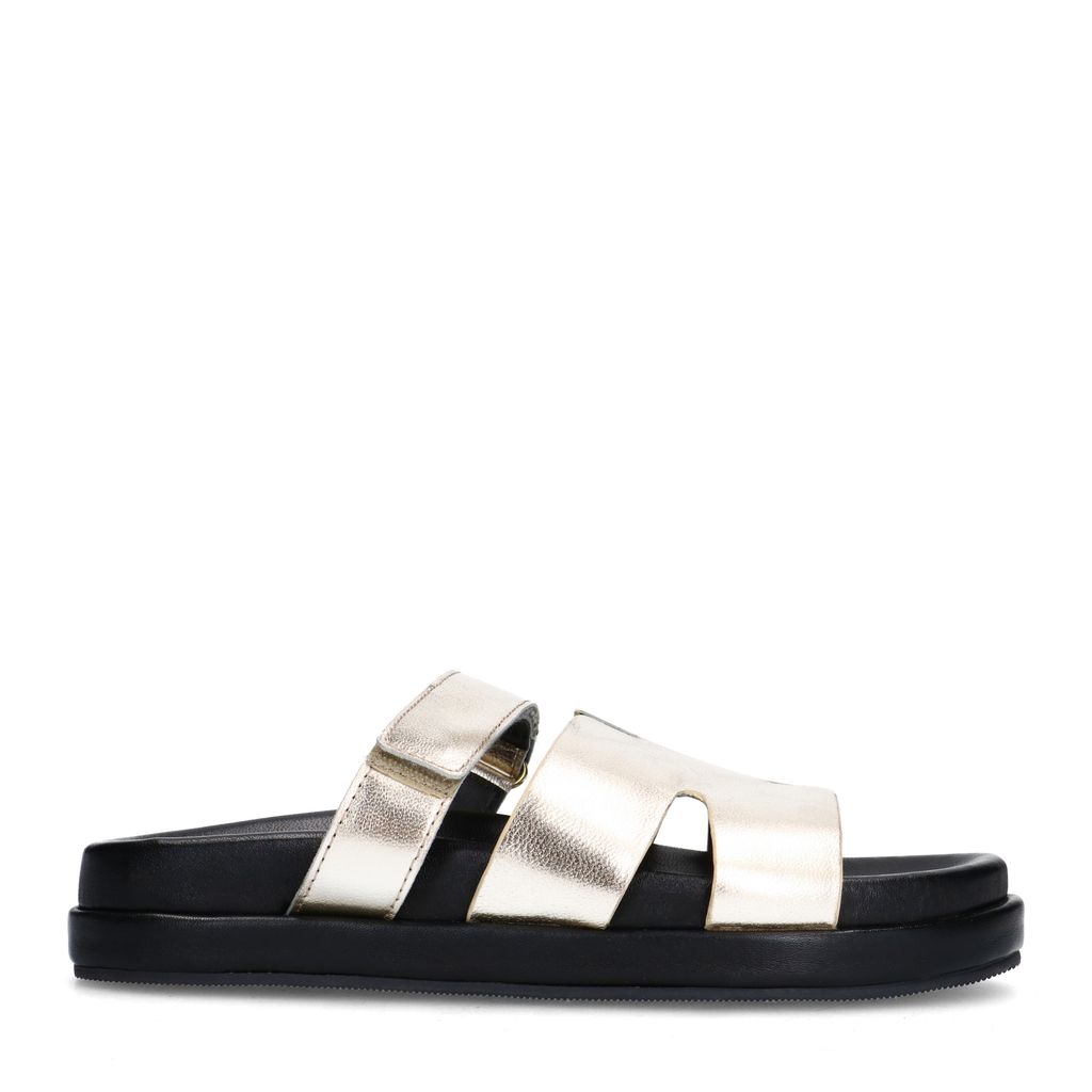 Sacha Gouden Leren Slippers Met Klittenband