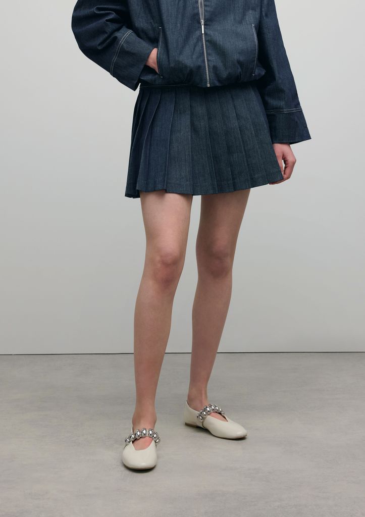Sacha Off White Leren Ballerina's Met Zilverkleurige Studs