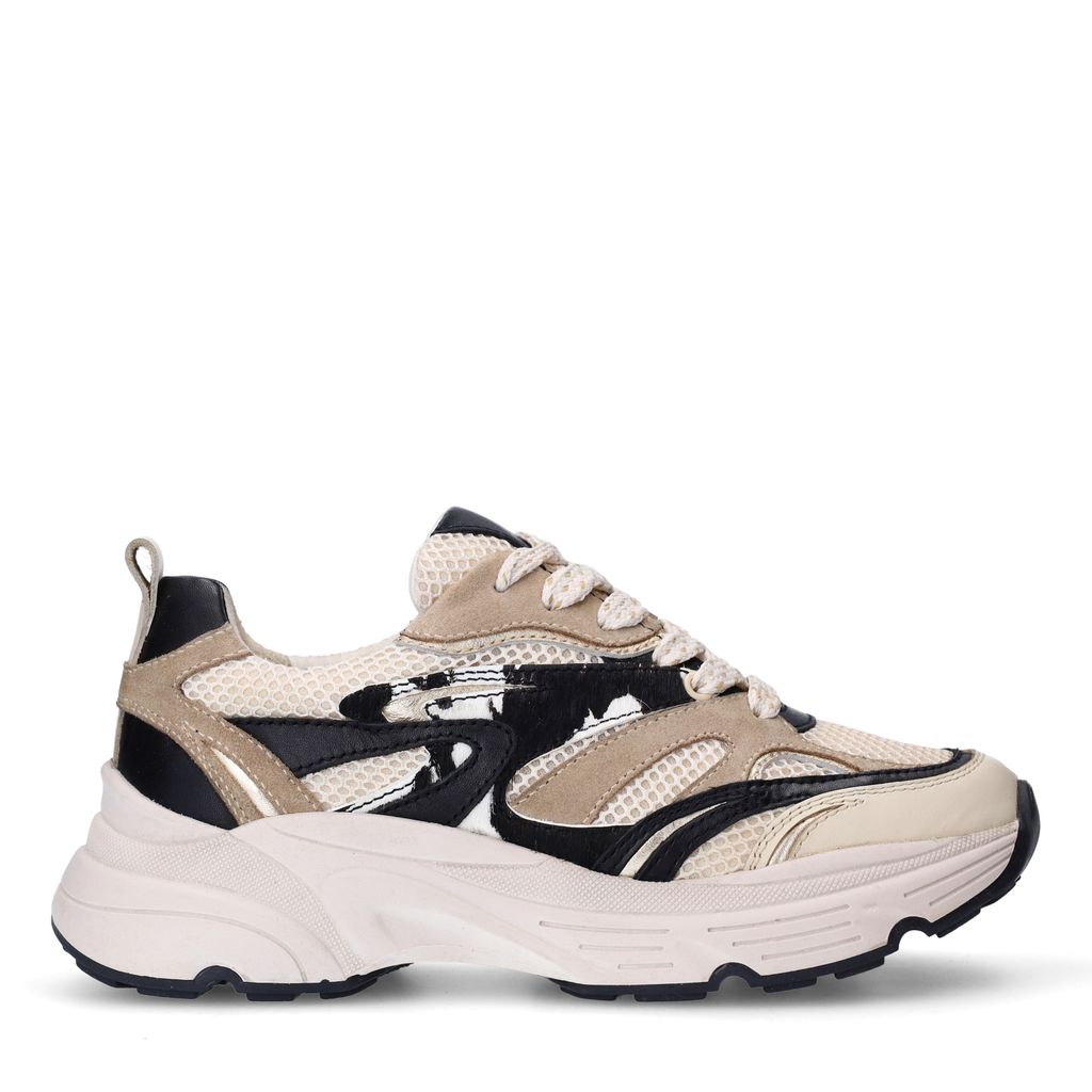 Sacha Beige Leren Sneakers Met Cow Details