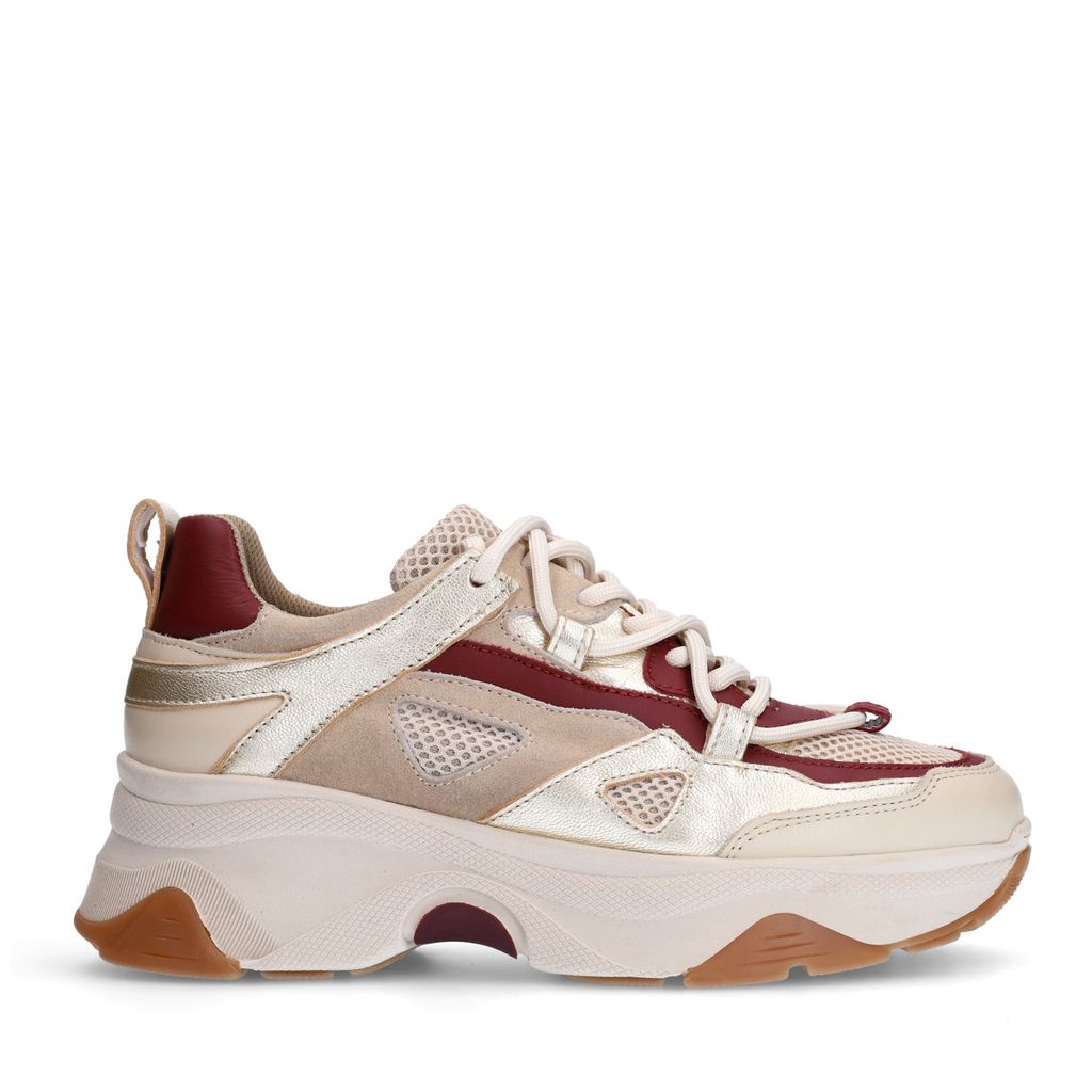 Sacha Beige Sneakers Met Burgundy Details