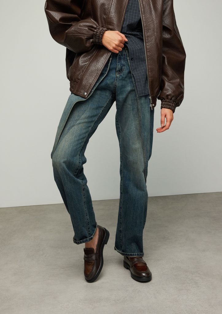 Sacha Bruine Leren Loafers Met Pony Hair