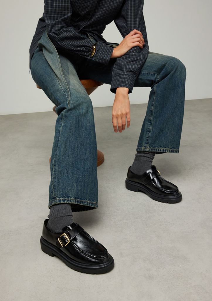 Sacha Zwarte Leren Loafers Met Buckle