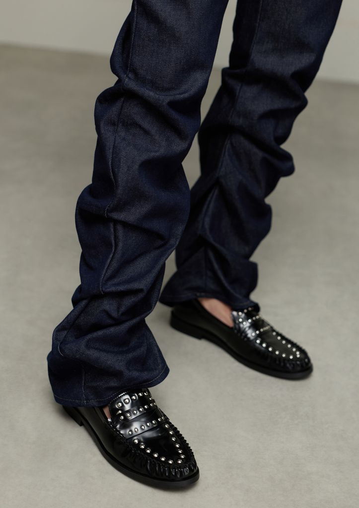 Sacha Zwarte Leren Loafers Met Zilverkleurige Studs
