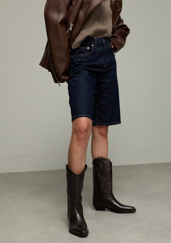 Sacha Bruine Leren Cowboylaarzen Met Sierstiksels