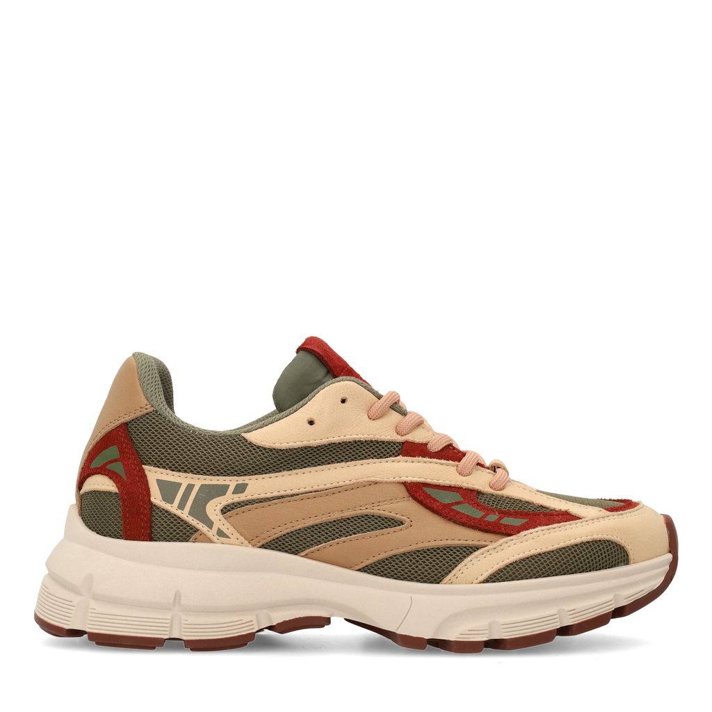 Sacha Groene Leren Sneakers Met Rode Details