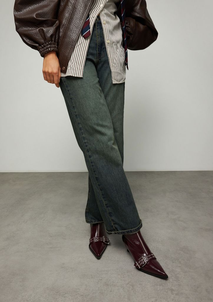 Sacha Bordeaux Lak Leren Enkellaarsjes Met Buckles