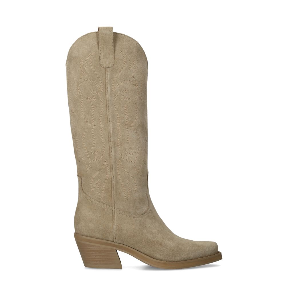 Sacha Beige Suède Cowboylaarzen Met Stiksels