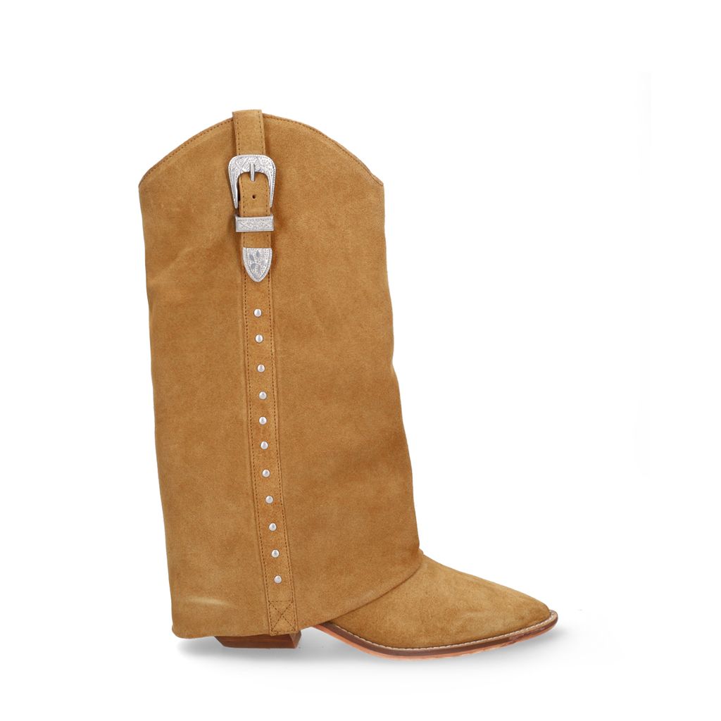 Sacha Beige Suède Cowboylaarzen Met Flap