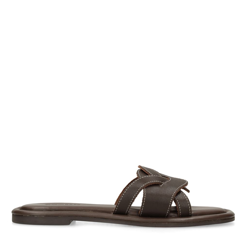 Sacha Bruine Leren Slippers
