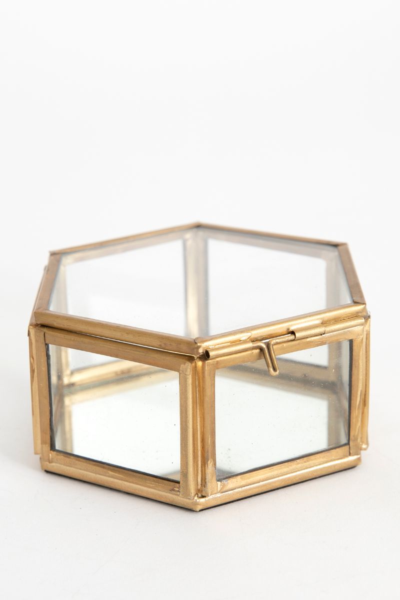 Gouden glazen box hexagon
