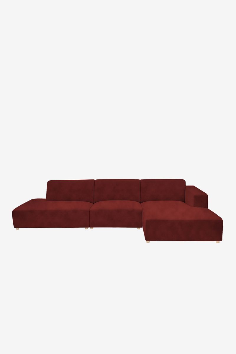 Earl velvet 4-zits bank chaise longue rechts otto longue links wine red