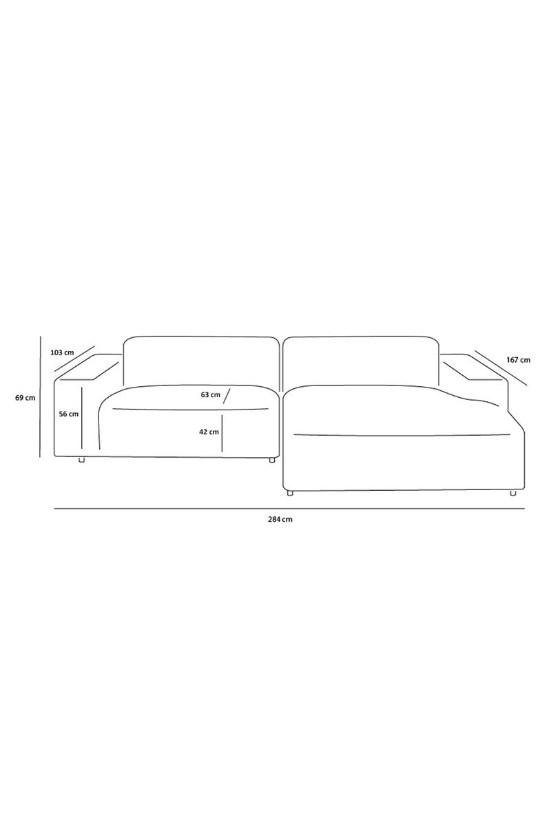 King 3-zits bank chaise longue rechts lucera brown