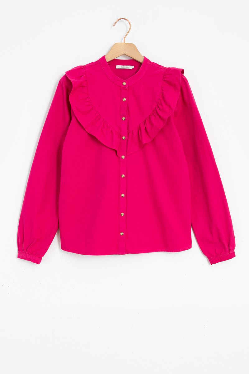 Sissy-Boy - Roze denim blouse met ruffles