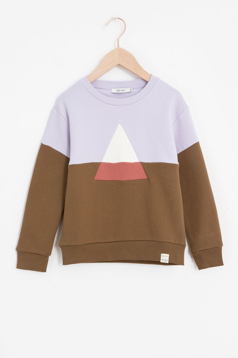 Sissy-Boy - Bruine colorblock sweater met triangle