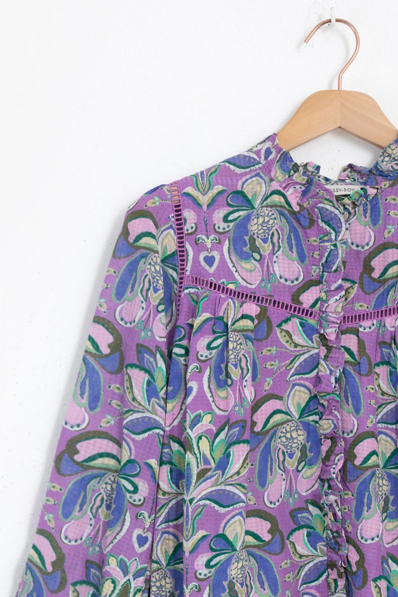 Sissy-Boy - Paarse blouse met bloemenprint en ruffles