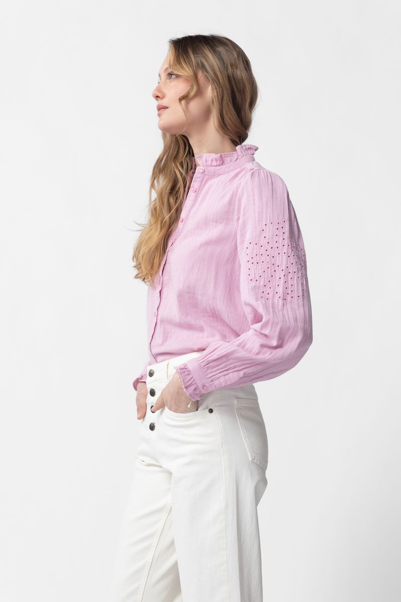 Lichtpaarse blouse met borduursel