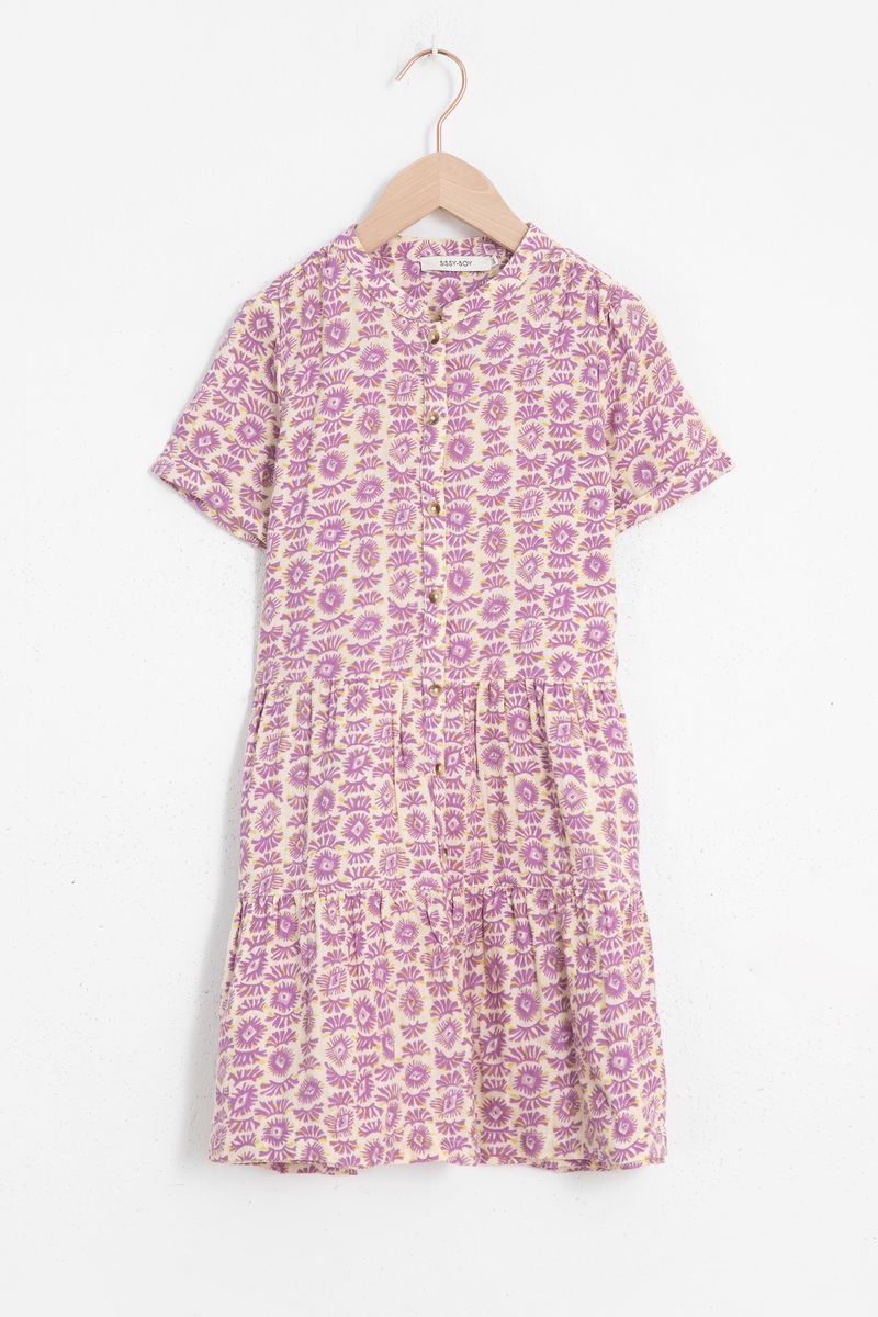 Sissy-Boy - Lichtgele mousseline jurk met paarse print