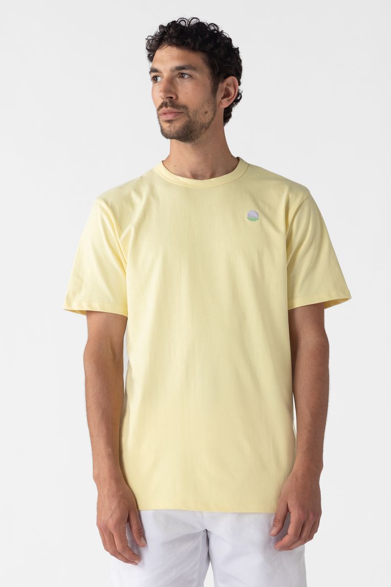 Lichtgeel katoenen T-shirt met borduursel