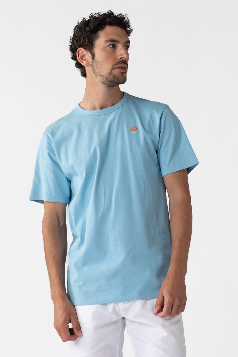 Blauw katoenen T-shirt met borduursel