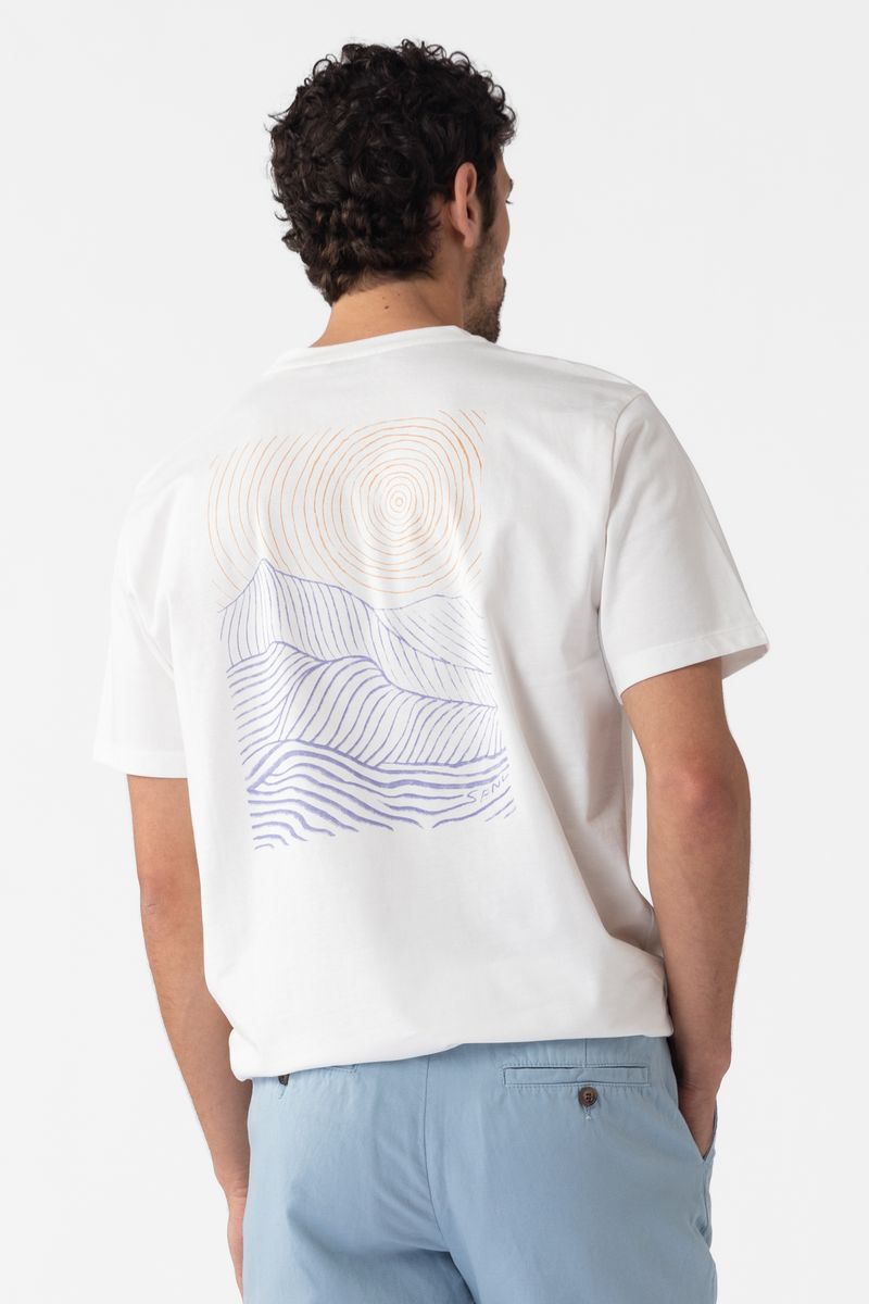 Wit katoenen T-shirt met golven print