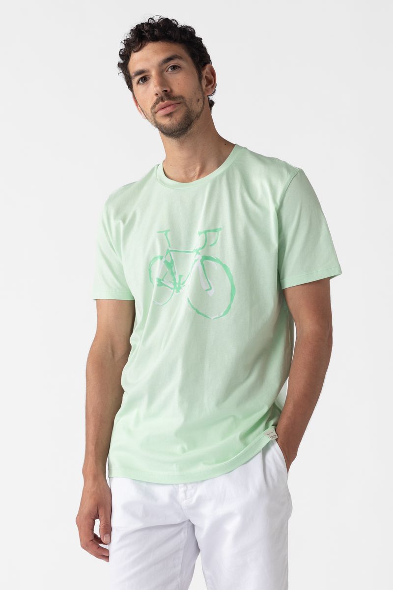 Lichtgroen katoenen T-shirt met fiets