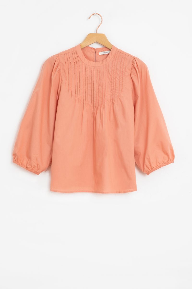 Licht Oranje Poplin Blouse Met Pintuck Detail