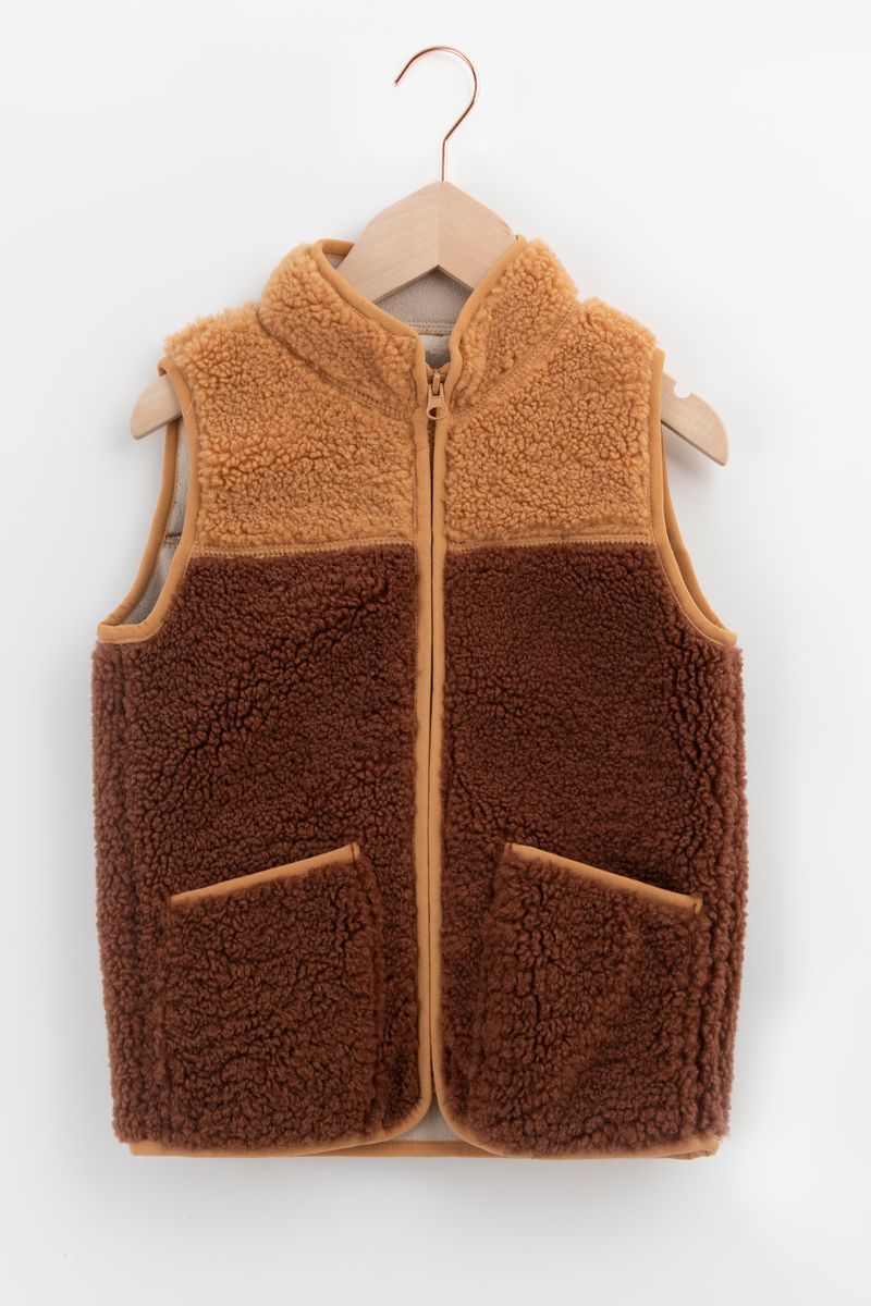 Bruin Contrasterend Teddy Gilet