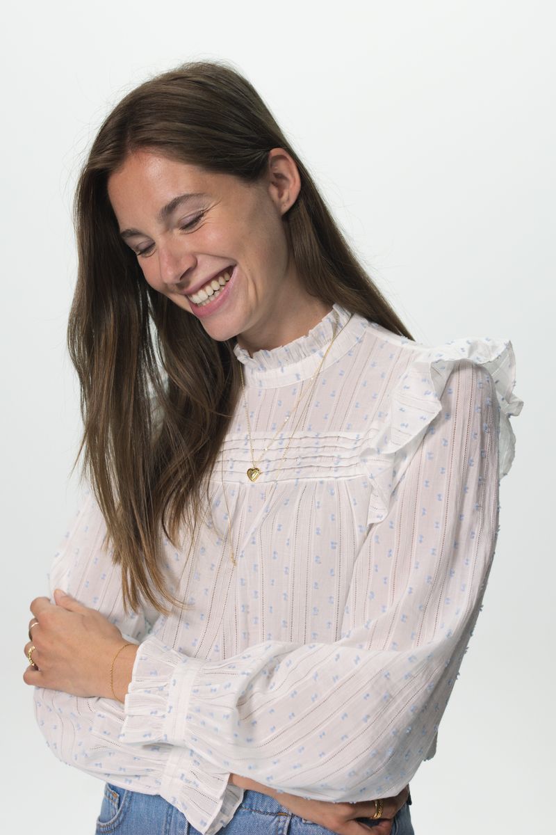 Sissy-Boy - Witte katoenen blouse met ruffles en print