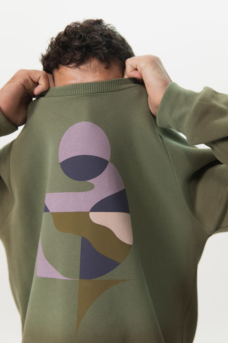 Donkergroene katoenen raglan sweater met print
