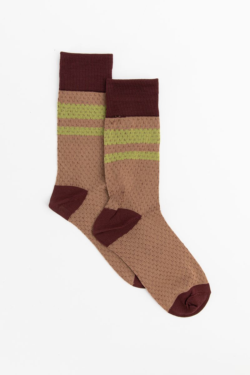 Becksöndergaard bruine sokken met contrasterende strepenprint