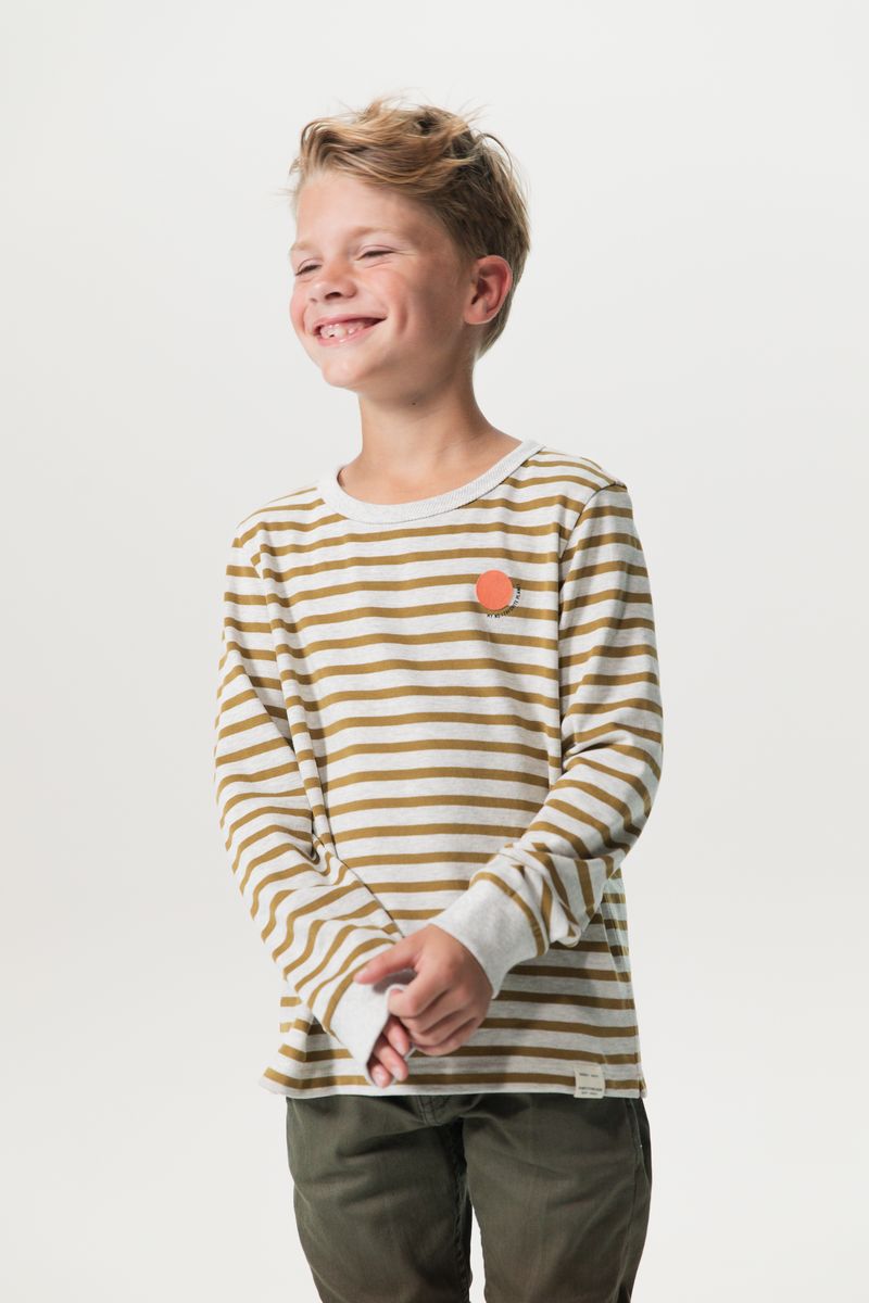 Sissy-Boy - Grijs-bruin gestreept longsleeve T-shirt met flock print