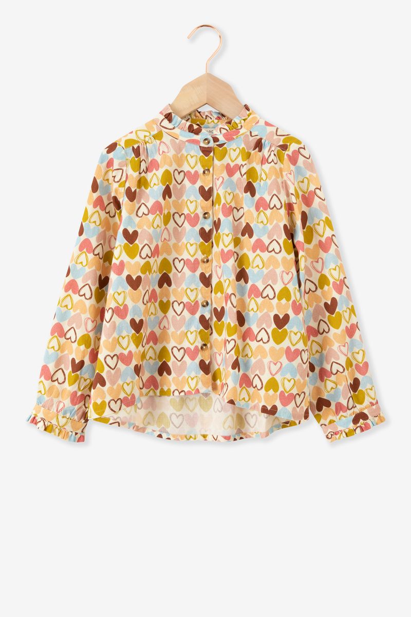 Blouse Met Multicolour Hartjesprint En Ruffle Details