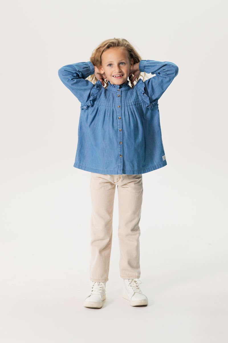 Sissy-Boy - Denim blouse met ruffle details en pintucks
