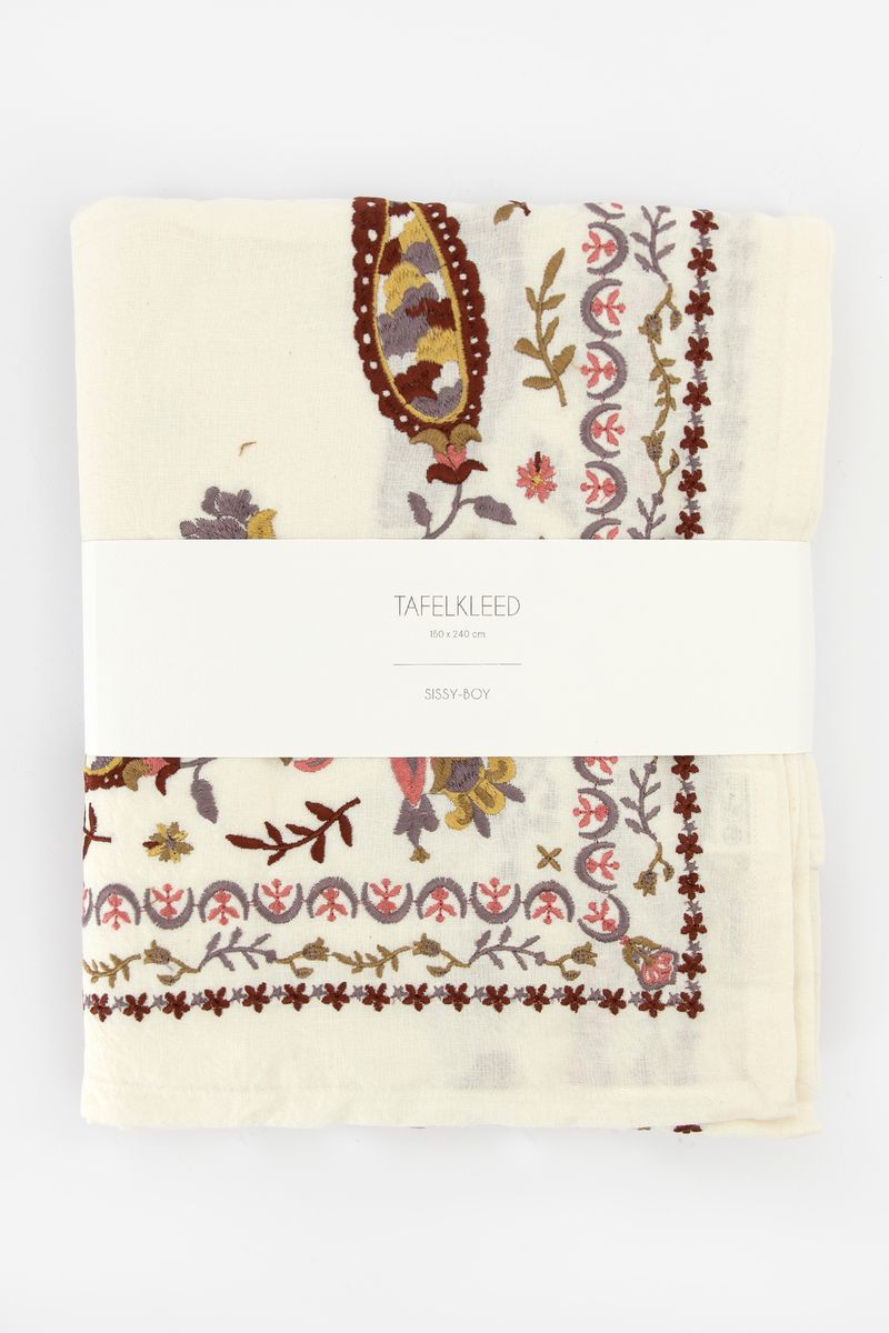 Beige tafelkleed met multicolour embroidery