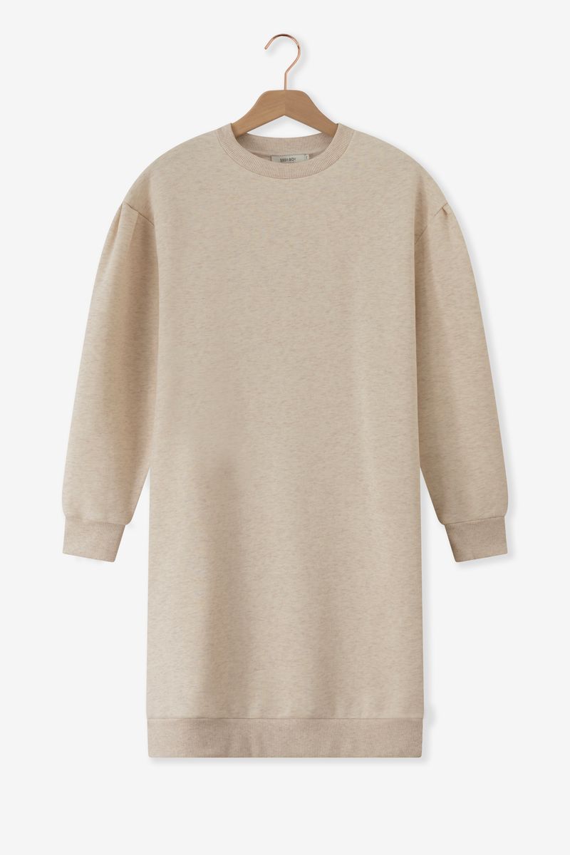 Beige Sweater Jurk Met Pofmouwen