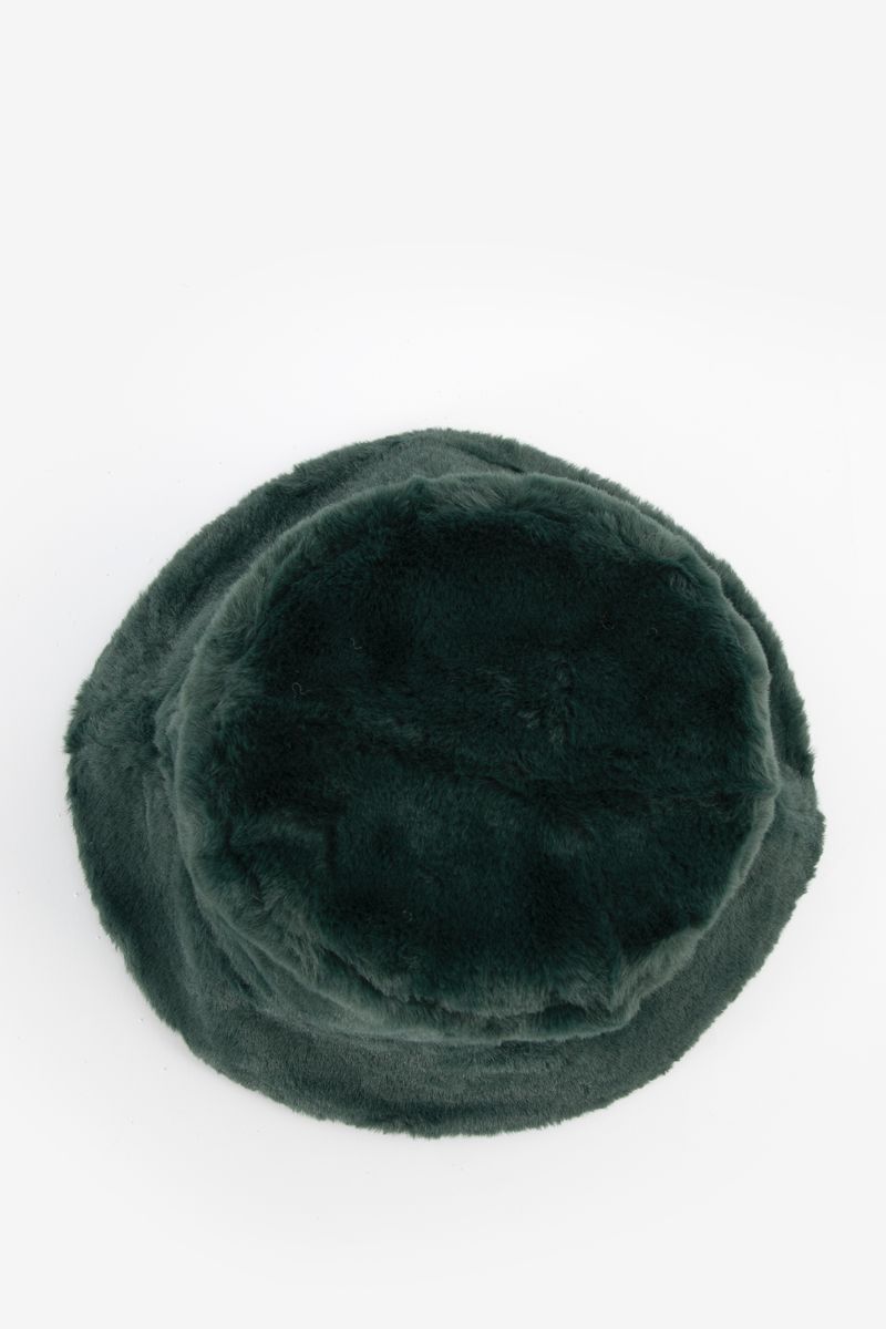 Donkergroene faux fur bucket hat