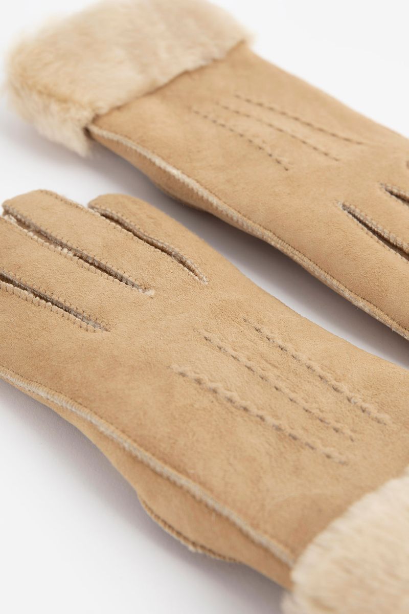 Sissy-Boy - Beige lammy handschoenen met faux fur omslag - M/L