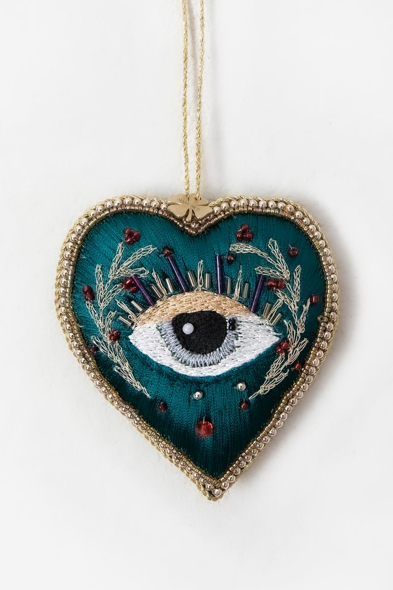 Kerst ornament blauw hart met kraaltjes