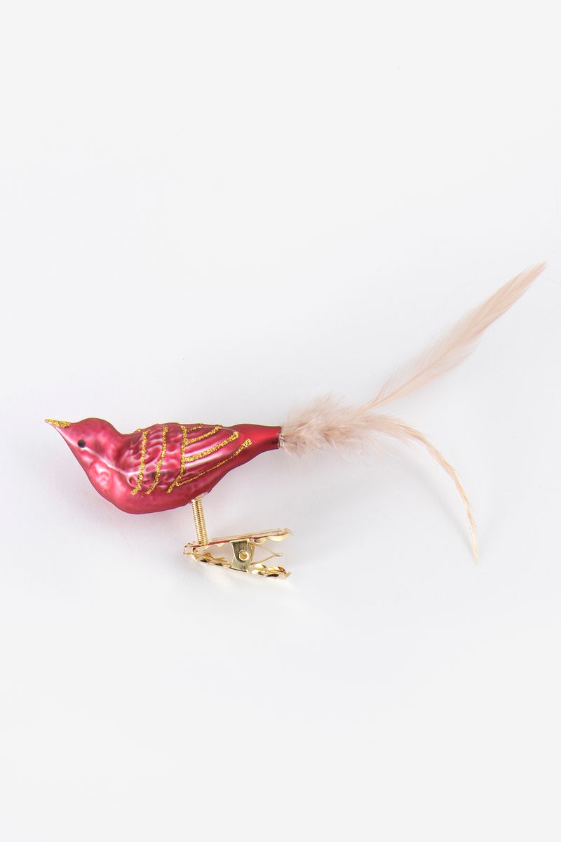 Kerst ornament vogel clip donkerroze
