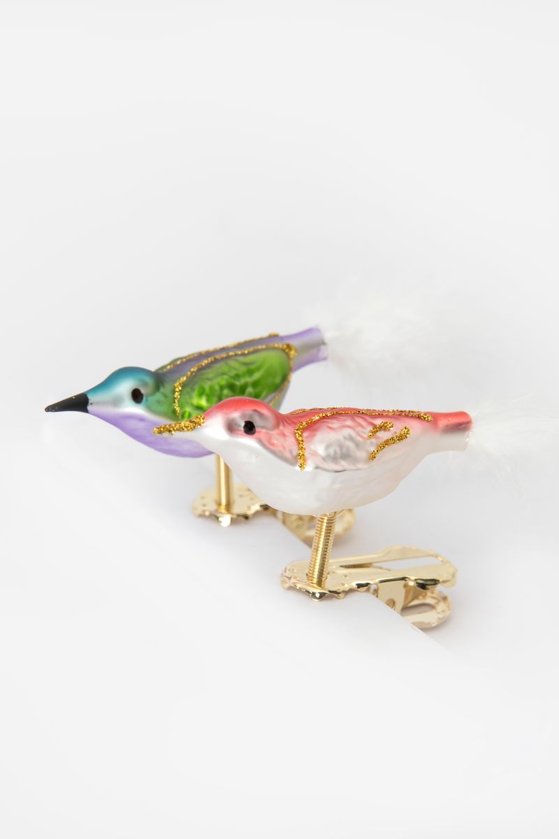 Set van 2 mini kerst ornamenten vogel clip