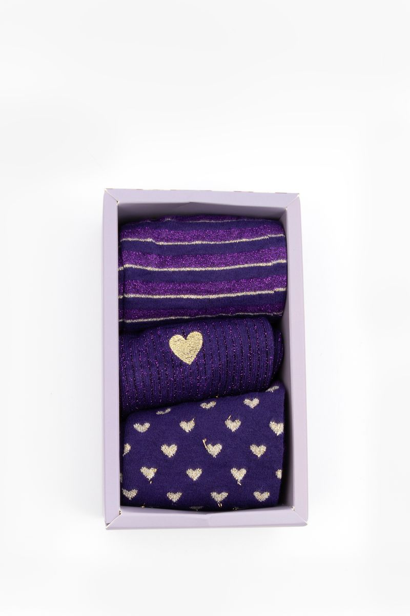 3 pack gift box paarse sokken