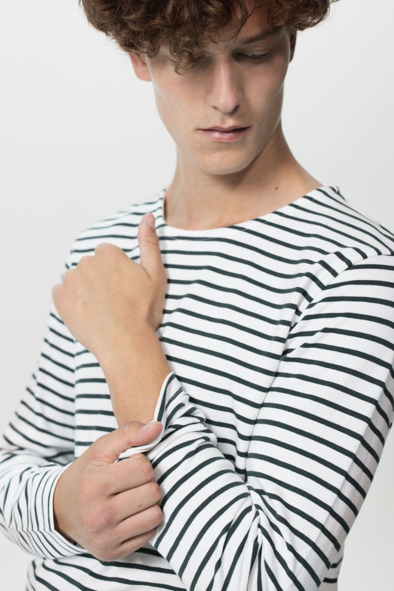 Sissy-Boy - Wit longsleeve T-shirt met donkergroene strepen