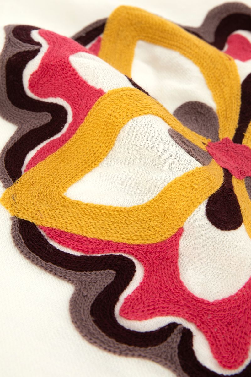 Beige sjaal met multicolour bloemen embroidery